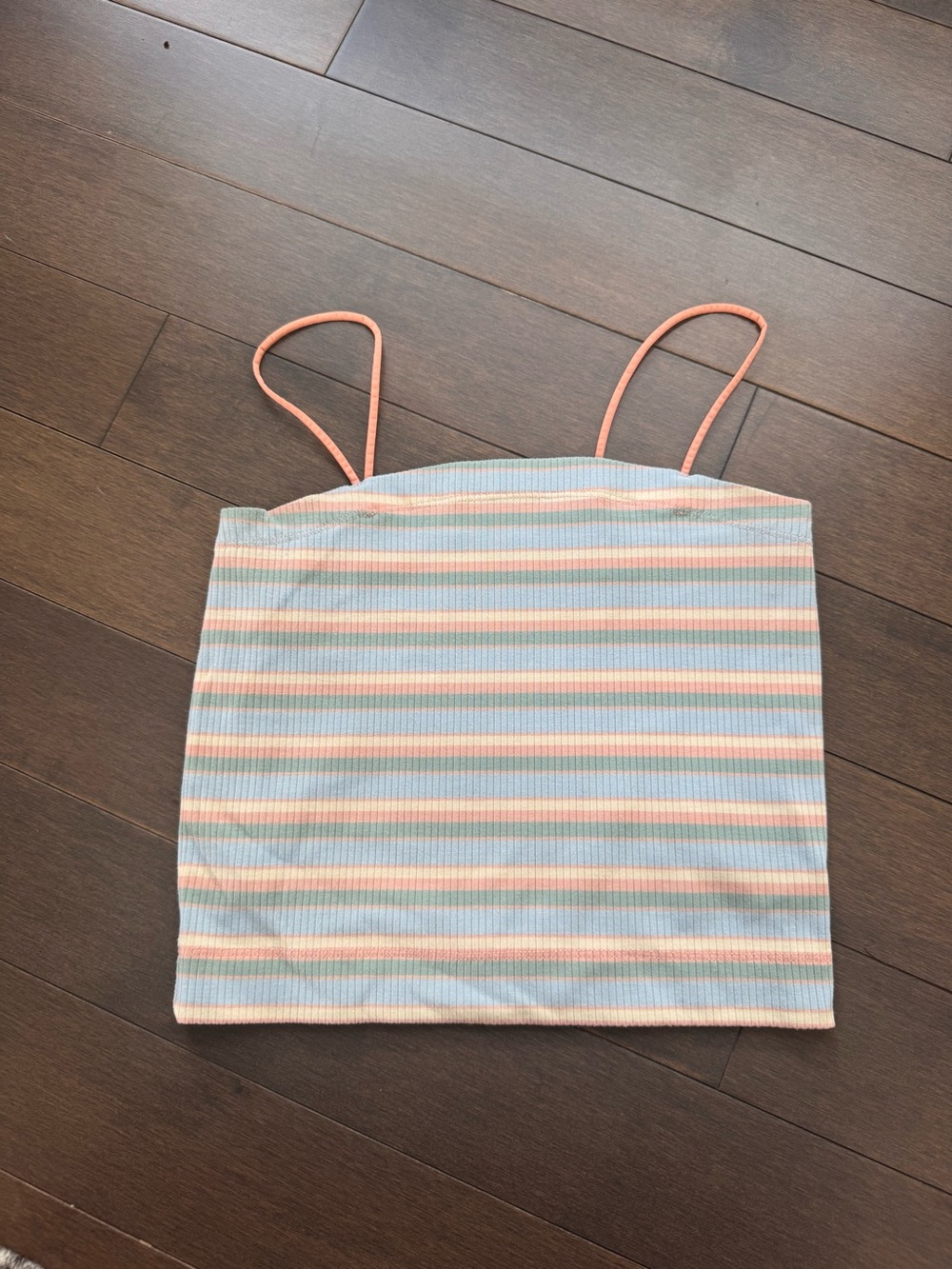 American Eagle Outfitters Pastel Striped Ribbed Cami with Coral Straps